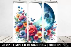 Vibrant Moon Flowers Drawing | 20 oz Tumbler Product Image 2