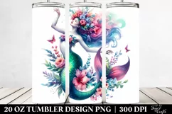 Mermaid Floral Wreath Drawing | 20 oz Tumbler Product Image 2