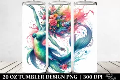 Mermaid Floral Wreath Drawing | 20 oz Tumbler Product Image 2