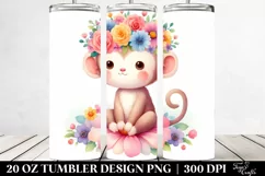Cartoon Monkey Flower Crown 20 Oz Tumbler Product Image 2
