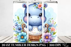 Cute Colorful Watercolor Small Baby Hippo Cradle Blue Product Image 2