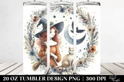 Boho Witch and Cat Watercolor | 20 oz Tumbler Product Image 2