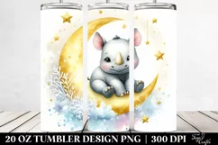 Cute Baby Rhino on Moon 20 Oz Tumbler Product Image 2