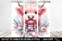Pink Highland Cow with Christmas Decorations 20 Oz Tumbler Product Image 2