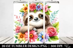 Watercolor Sloth Flower Crown | 20 oz Tumbler Product Image 2
