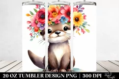 Adorned Watercolor Otter with Flower Crown | 20 oz Tumbler Product Image 2