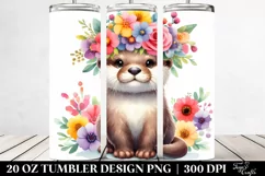 Colorful Flower Crowned Watercolor Otter | 20 oz Tumbler Product Image 2