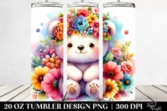 Watercolor Bear Flower Crown | 20 oz Tumbler Product Image 2