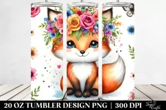 Adorned Watercolor Fox with Flower Crown | 20 oz Tumbler Product Image 2