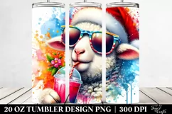 Quirky Lamb Drinking from Colorful Drink | 20 oz Tumbler Product Image 2