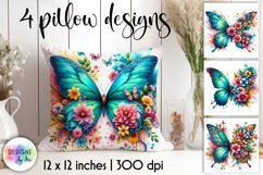 Butterfly with Flowers Watercolour Pillow Design, Butterfly Product Image 1