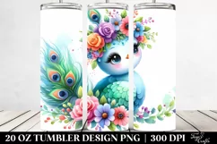 Cartoon Peacock with Flower Crown 20 Oz Tumbler Product Image 2