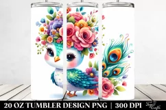 Cartoon Peacock with Flower Crown 20 Oz Tumbler Product Image 2