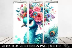 Cartoon Peacock with Flower Crown 20 Oz Tumbler Product Image 2