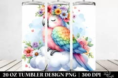 Cute Macaw Cartoon,Watercolor Pastel Design | 20 oz Tumbler Product Image 2