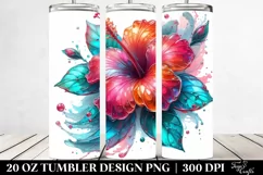20 Oz Tumbler Sublimation | Shiny Hibiscus Watercolor Splash Product Image 2