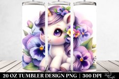 Cute Baby Unicorn with Pansy | 20 oz Tumbler Product Image 2