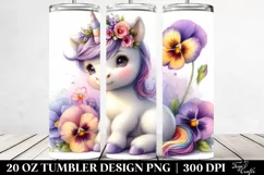 Watercolor Cute Baby Unicorn with Pansy Product Image 2