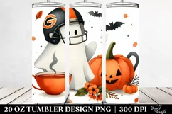 White Orange Haloween Ghost Football Helmet | 20 oz Tumbler Product Image 2