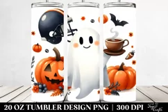 White Orange Haloween Ghost Football Helmet | 20 oz Tumbler Product Image 2