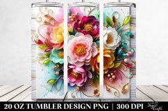 20 Oz Tumbler Sublimation | Colorful Peonies on Wooden Product Image 2