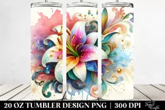 20 Oz Tumbler Sublimation | Colorful Lily with Watercolor Product Image 2