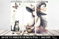 Watercolor Whimsical Witch with Cat | 20 oz Tumbler Product Image 2