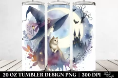 Watercolor Whimsical Witch with Cat | 20 oz Tumbler Product Image 2
