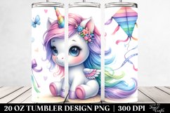 Watercolor Baby Unicorn with Kite Tail | 20 Oz Tumbler Product Image 2