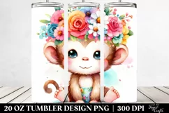 Cartoon Monkey with Flower Crown 20 Oz Tumbler Product Image 2