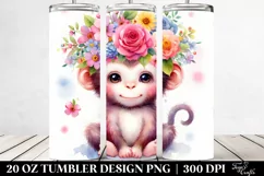 Cartoon Monkey with Flower Crown 20 Oz Tumbler Product Image 2