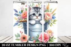 Cute Cat Bucket Flowers Tumbler Product Image 2