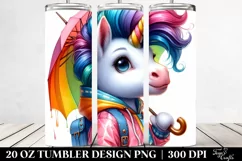 Cute Unicorn with Raincoat and Umbrella 20 Oz Tumbler Product Image 2