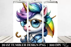 Cute Unicorn with Raincoat and Umbrella 20 Oz Tumbler Product Image 2