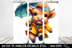 Cute Highlandcow with Raincoat and Umbrella 20 Oz Tumbler Product Image 2