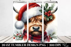 Watercolor Highland Cow with Santa Hat, Transparent 20 Oz Product Image 2