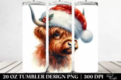 Watercolor Highland Cow with Santa Hat, Transparent 20 Oz Product Image 2