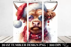 Watercolor Highland Cow with Santa Hat, Transparent 20 Oz Product Image 2