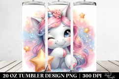 Cute Unicorn Winking from Shimmering Star | 20 Oz Tumbler Product Image 2