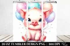 Colorful Baby Pig Smiling Sitting on Balloons | 20 Oz Product Image 2