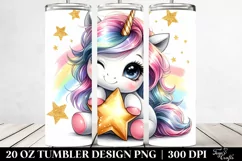 Cute Unicorn Winking from Shimmering Star | 20 Oz Tumbler Product Image 2