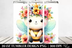 Cartoon-Style Bee with Flower Crown | 20 oz Tumbler Product Image 2