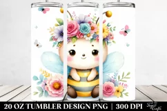 Cartoon-Style Bee with Flower Crown | 20 oz Tumbler Product Image 2