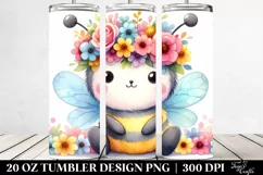 Cartoon-Style Bee with Flower Crown | 20 oz Tumbler Product Image 2