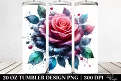 Glossy Watercolor Rose Tumbler Design Product Image 2