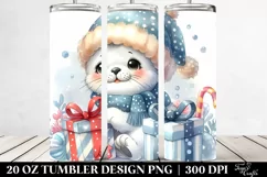 Cute Baby Seal with Present, Transparent 20 Oz Tumbler Product Image 2