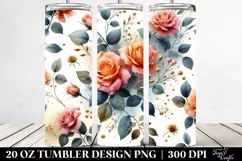 Washed Watercolor Vibrant Orange Roses Gold | 20 oz Tumbler Product Image 2