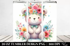 Cartoon Bear with Flower Crown | 20 oz Tumbler Product Image 2