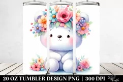 Cartoon Bear with Flower Crown | 20 oz Tumbler Product Image 2