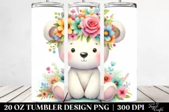 Cartoon Bear with Flower Crown | 20 oz Tumbler Product Image 2